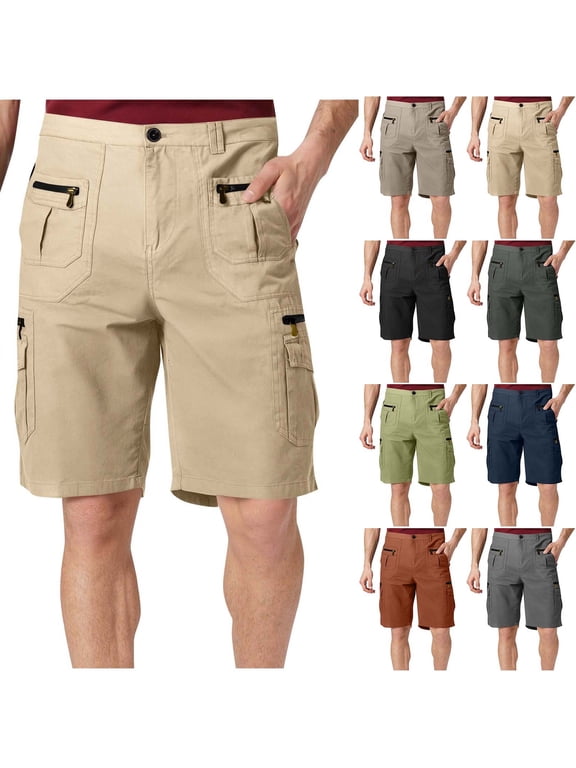 Mens Half Shorts Pants Solid Color Multi Pocket Zipper Button Workwear Shorts