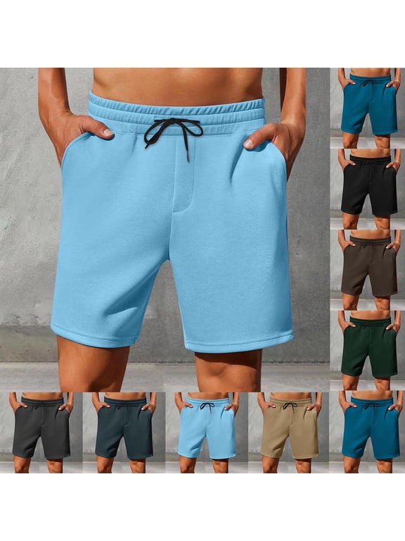 Mens Half Shorts Pants Solid Color Pocket Sweatpants Summer Casual Sports Daily Wear