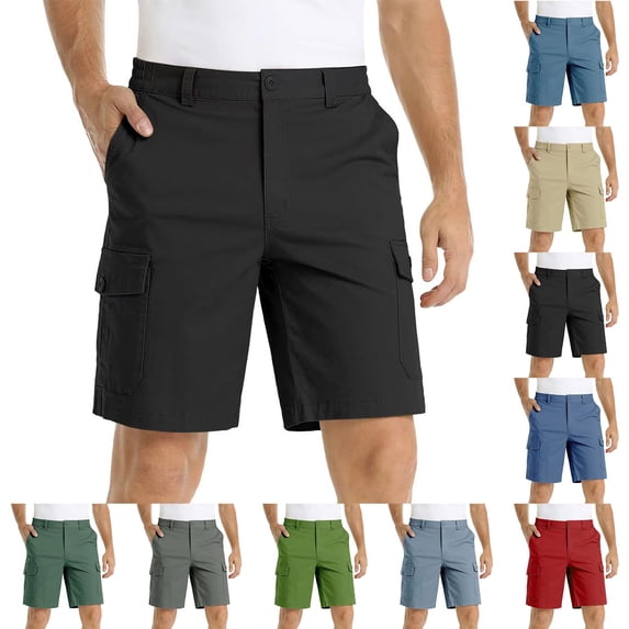 TAGOLD Mens Summer Cargo Shorts Multi Pocket Elastic Waist Button Zipper Casual Sports Work Bottoms