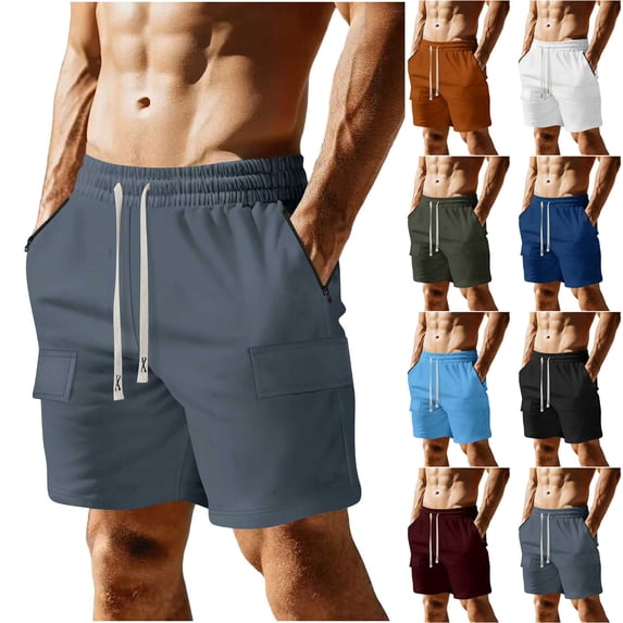 TAGOLD Mens Summer Cargo Shorts Solid Color Breathable Elastic Waist Pocket Shorts