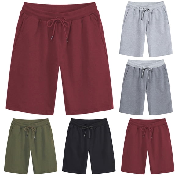 TAGOLD Mens Summer Cargo Shorts Solid Color Multi Pocket Drawstring Elastic Waist Casual Beach Shorts For Men