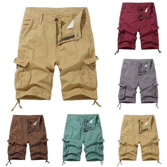 TAGOLD Mens Summer Cargo Shorts Solid Color Multi Pocket Elastic Drawstring Waist Outdoor Hiking Workwear Shorts