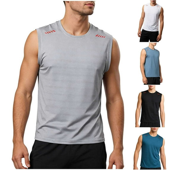 TAGOLD Mens Summer Round-Neck Tank Top Solid Color Ice Silk Cool Breathable