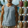 thumbnail image 1 of TAGOLD Mens Summer Round-Neck Tank Top Solid Color Linen Like Vintage Fitness Top, 1 of 5