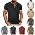 thumbnail image 1 of TAGOLD Mens Summer Short Sleeve Round-Neck Blouses & Shirts Color Button Pullover Casual Top, 1 of 5