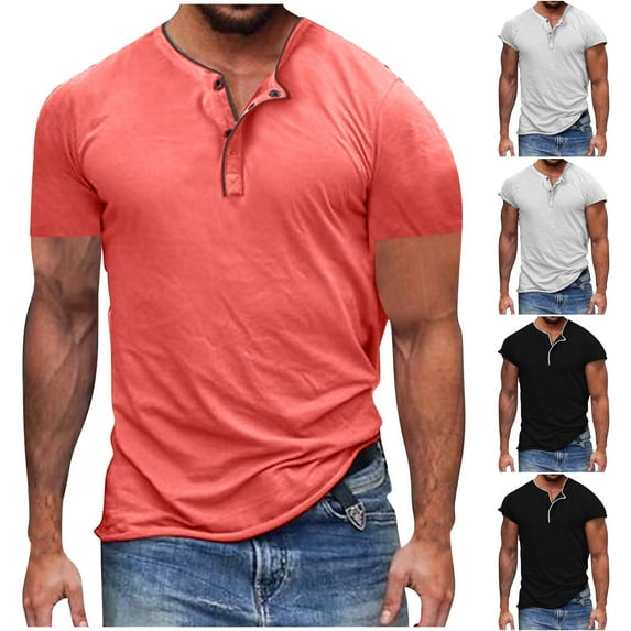 TAGOLD Mens Summer Short Sleeve Round-Neck Blouses & Shirts Solid Color Casual Top