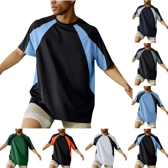 TAGOLD Mens Summer Short Sleeve Round-Neck Blouses & Shirts Solid Color Color Mesh Loose Fitness Top