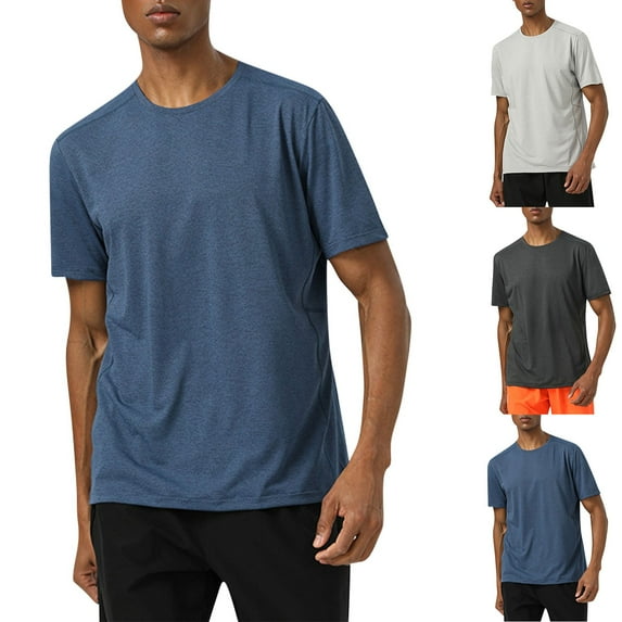 TAGOLD Mens Summer Short Sleeve Round-Neck Blouses & Shirts Solid Color Cool Touch Riding Camping Top