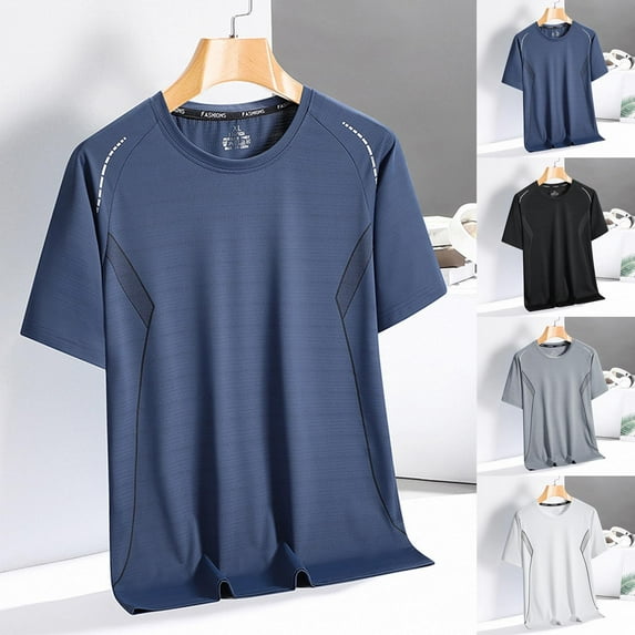 TAGOLD Mens Summer Short Sleeve Round-Neck Blouses & Shirts Solid Color Fitness Sports Casual Top