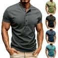 thumbnail image 1 of TAGOLD Mens Summer Short Sleeve Round-Neck Blouses & Shirts Solid Color Half Button Pullover Top, 1 of 5
