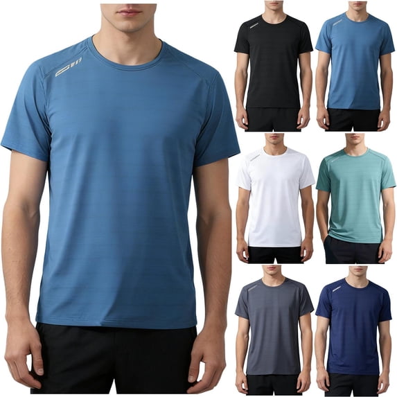 TAGOLD Mens Summer Short Sleeve Round-Neck Blouses & Shirts Solid Color Ice Silk Cool