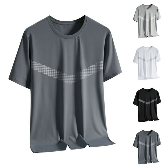 TAGOLD Mens Summer Short Sleeve Round-Neck Blouses & Shirts Solid Color Ice Silk Sun Protection Outdoor Top
