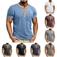 thumbnail image 1 of TAGOLD Mens Summer Short Sleeve Round-Neck Blouses & Shirts Solid Color Pocket Raglan Sleeve Button Top, 1 of 5