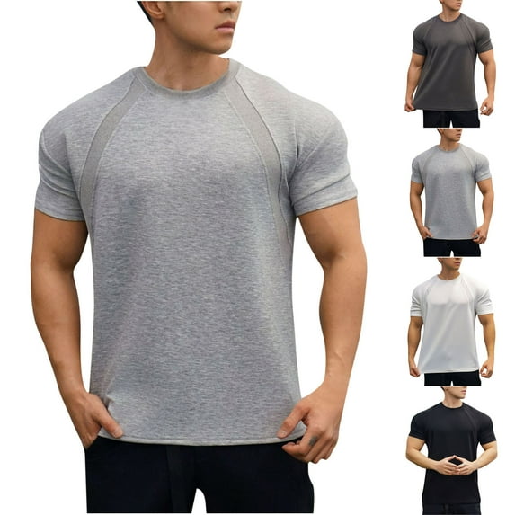 TAGOLD Mens Summer Short Sleeve Round-Neck Blouses & Shirts Solid Color Regular Shoulder Fashion Top