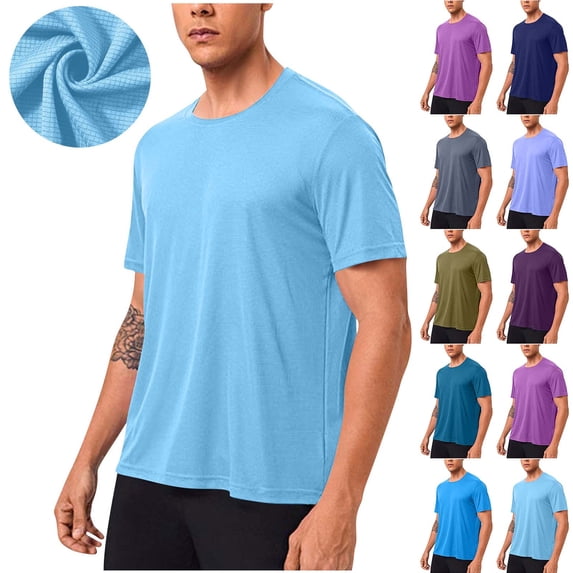 TAGOLD Mens Summer Short Sleeve Round-Neck Blouses & Shirts Solid Color Stretch Running Fitness Sports Top