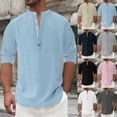 thumbnail image 1 of TAGOLD Mens Summer Short Sleeve Stand Collar Blouse & Shirt Solid Color Fold Sleeve Sun Protection Top, 1 of 5