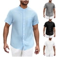 thumbnail image 1 of TAGOLD Mens Summer Short Sleeve Stand Collar Blouse & Shirt Solid Color Pocket Button Casual Top, 1 of 5
