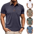thumbnail image 1 of TAGOLD Mens Summer Short Sleeve Turndown collar Blouse & Shirt Color Half Button Pocket Top, 1 of 5