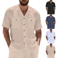 thumbnail image 1 of TAGOLD Mens Summer Short Sleeve Turndown collar Blouse & Shirt Solid Color Linen Multi Pocket Top, 1 of 5