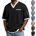 thumbnail image 1 of TAGOLD Mens Summer Short Sleeve V-Neck Blouses & Shirts Solid Color Color Casual Top, 1 of 5