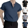 thumbnail image 1 of TAGOLD Mens Summer Short Sleeve V-Neck Blouses & Shirts Solid Color Fitness Sports Casual Top, 1 of 5