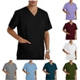 thumbnail image 1 of TAGOLD Mens Summer Short Sleeve V-Neck Blouses & Shirts Solid Color Pocket Split Hem Care Work Top, 1 of 5