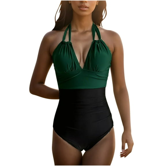 TAGOLD Plus Size Summer Swimsuit for Women,Women's Sexy Solid Color Swimwear Slim Swimsuit Bikini Straped Swimsuits