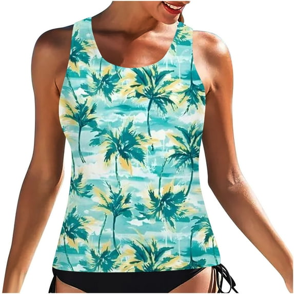 TAGOLD Plus Size Swimsuit for Women,Women Classic Print High Neck Tops Bathing Suit Tops For Tank Tops Swimsuits