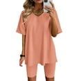 thumbnail image 1 of TAGOLD Savings Clearance 2023! for Womens Two Piece Outfits Sets,Women Fashion V-Neck Blouse Short Sleeve Tops Shorts Casual Suit Sets, 1 of 3