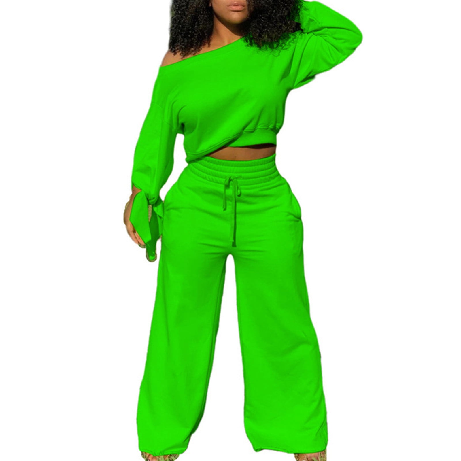 TAGOLD Savings Clearance 2023! for Womens Two Piece Outfits Sets,Women's  New Casual Set Solid Color Long Sleeve Plush Loose Pants Two Piece Set