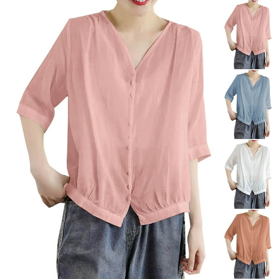 TAGOLD Summer Casual Tops,Plus Size T-shirt Blouse for Womens, Fashion Women's Summer 1/2 Sleeve V-Neck Tank Comfy Regular,Short Sleeve V-Neck Blouses & Shirts