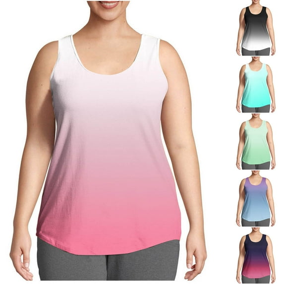 TAGOLD Summer Casual Tops,Plus Size T-shirt Blouse for Womens, Fashion Women's Summer Casual Printed Loose Plus Size Round-neck Camisoles Tank,Round-Neck Tank Top