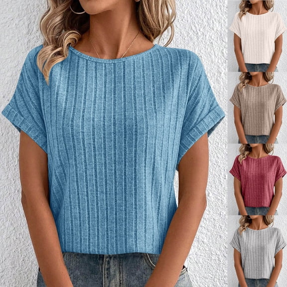 TAGOLD Summer Casual Tops,Plus Size T-shirt Blouse for Womens, Fashion Women's Summer Round-Neck Solid Short Sleeve Casual Blouse,Short Sleeve Round-Neck Blouses & Shirts