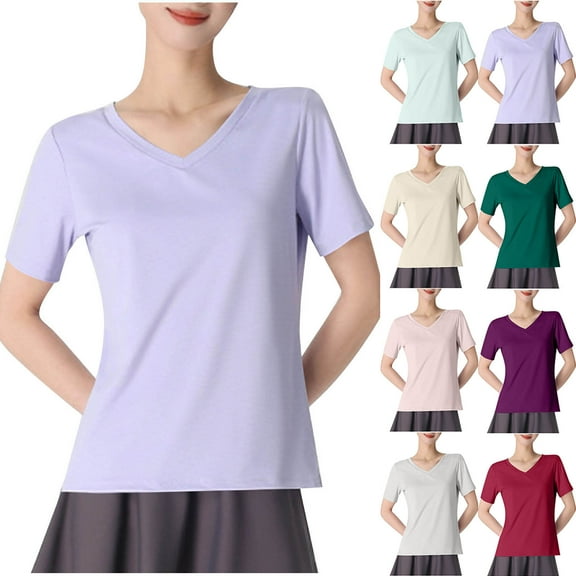 TAGOLD Summer Casual Tops,Plus Size T-shirt Blouse for Womens, Women‘s Casual Oversize Solid V-Neck Hooded Short Sleeve Blouse T-shirt,Short Sleeve V-Neck Blouses & Shirts