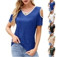 thumbnail image 1 of TAGOLD Summer Casual Tops,Plus Size T-shirt Blouse for Womens, Women's New Short-sleeved V-neck Off-the-shoulder Pullover Sequin,Short Sleeve V-Neck Blouses & Shirts, 1 of 5