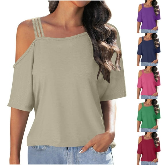 TAGOLD Summer Casual Tops,Plus Size T-shirt Blouse for Womens, Women's Sexy Off Shoulder 2024 Fashion T Shirts Blouses Summer Short Sleeve Casual Tees