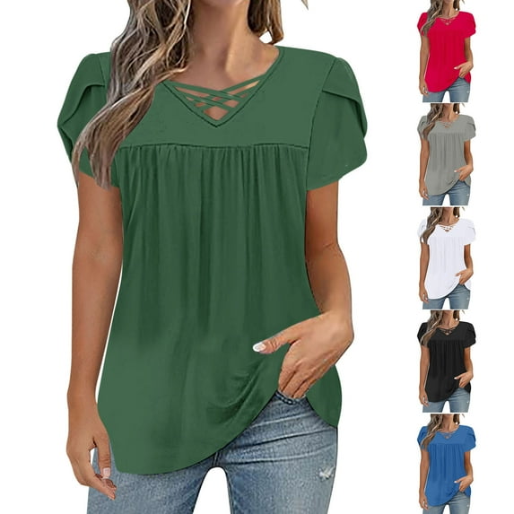 TAGOLD Summer Casual Tops,Plus Size T-shirt Blouse for Womens, Women's Fashion Tees Casual Crewneck 3/4 Sleeve Loose T Shirt Ladies Blouses Shirts