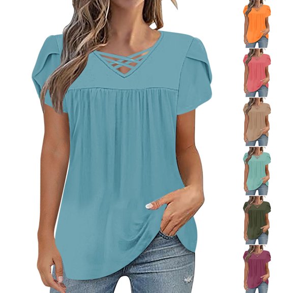 TAGOLD Summer Casual Tops,Plus Size T-shirt Blouse for Womens, Women's Fashion Tees Casual Crewneck 3/4 Sleeve Loose T Shirt Ladies Blouses Shirts