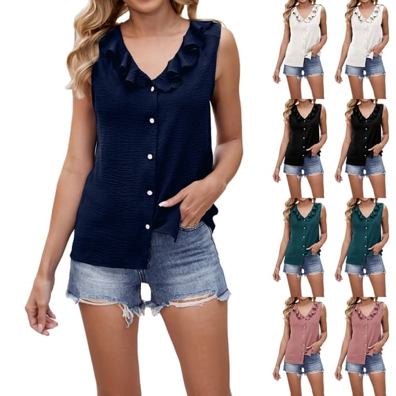 TAGOLD Summer Casual Tops,Plus Size T-shirt Blouse for Womens, Women's Spring And Summer Fashion V-neck Sleeveless Shirt,V-Neck Tank Top