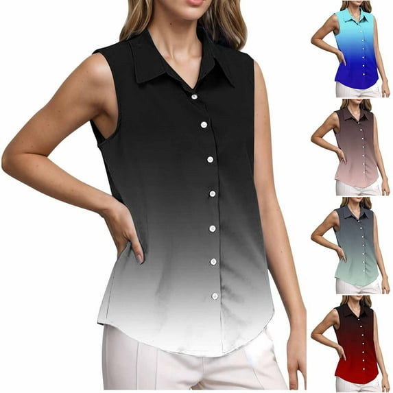 TAGOLD Summer Casual Tops,Plus Size T-shirt Blouse for Womens, Women's V-neck Sleeveless Printed Casual Sleeveless Button Up Work Shirt