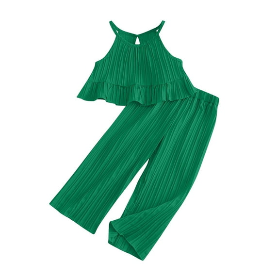 TAGOLD Summer Outfit Sets for Kids Clothes,Girls Outfit Sets,Children's Solid Color Sleeveless Camisole Top Elastic Waist Wide Leg Pants Two Piece Set