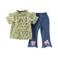 thumbnail image 1 of TAGOLD Summer Outfit Sets for Kids Clothes,Girls Outfit Sets,Children's Summer Little Flower Print Comfortable Casual Shirt Set Short Short Sleeve And Jeans Lapel Sets For Kids, 1 of 5