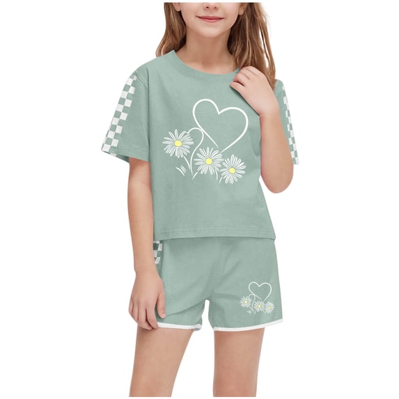 TAGOLD Summer Outfit Sets for Kids Clothes,Girls Outfit Sets,Fashion Boy And Girls' Casual Short Sleeve Round Neck Collar Botton Printed Short Pants Sets