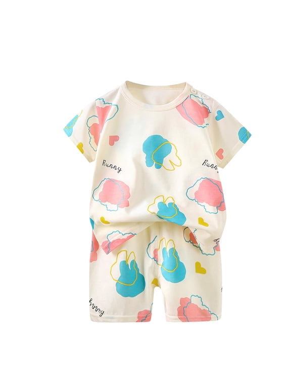 Summer Outfit Sets for Kids Clothes,Girls Outfit Sets,Summer Thin Round Neck Short Sleeved Set Home Clothes Two-piece Set Cute Printed T-shirt+shorts