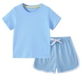thumbnail image 1 of TAGOLD Summer Outfit Sets for Kids Clothes,Girls Outfit Sets,Toddler Kids Boys Girls Fashion Cute Solid Color Soft Short Sleeve Top Shorts Home Wear Suit, 1 of 4