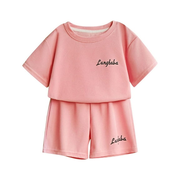 TAGOLD Summer Outfit Sets for Kids Clothes,Girls Outfit Sets,Children's Round Neck Short Sleeved Shirt Elastic Waistband Pants Casual Sports Suit