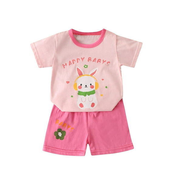 TAGOLD Summer Outfit Sets for Kids Clothes,Girls Outfit Sets,Children's Round Neck Short Sleeved Top Elastic Waist Shorts Casual Home Suit Set