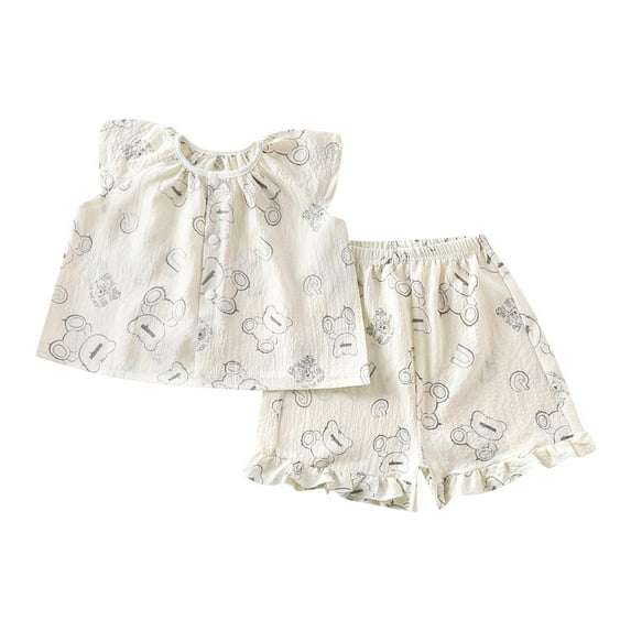TAGOLD Summer Outfit Sets for Kids Clothes,Girls Outfit Sets,Children's Round Neck Top Elastic Waist Shorts Casual Home Wear Two-piece Set