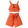 thumbnail image 1 of TAGOLD Summer Outfit Sets for Kids Clothes,Girls Outfit Sets,Summer Girls Solid Color Pleated Suspender Top + Pocket Shorts Set With Belt Set, 1 of 3