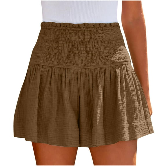 TAGOLD Summer Savings 2024 Womens Summer Shorts,Women's Solid Color Casual Summer High Waist Shorts Coffee